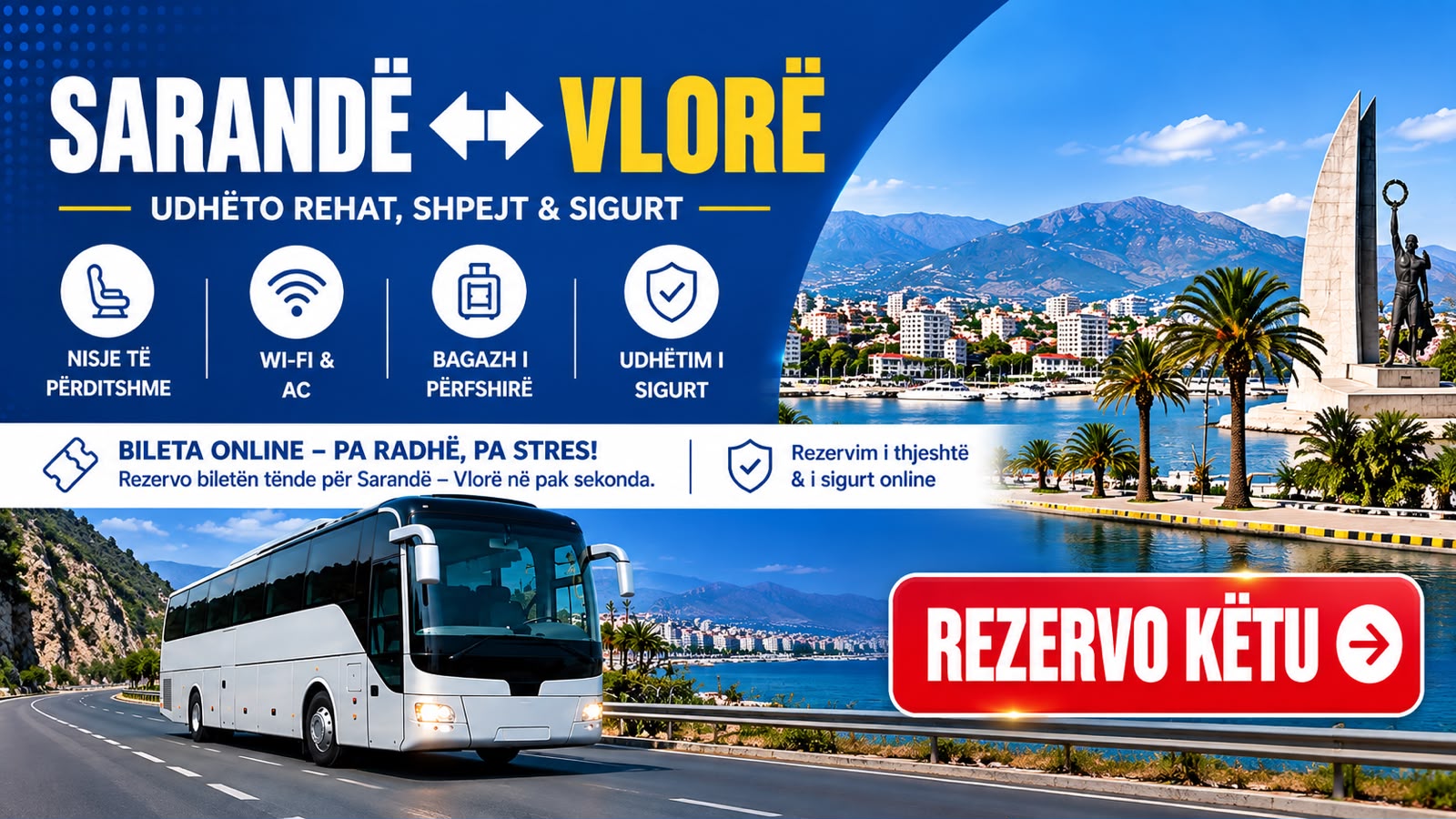 Autobusa Sarandë – Vlorë dhe Vlorë – Sarandë. Oraret dhe Rezervimet