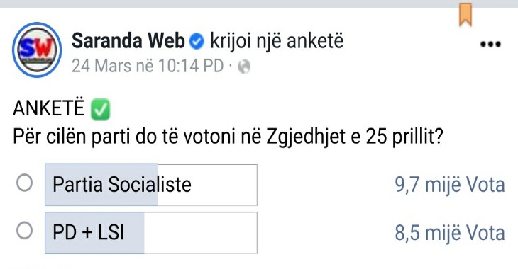 Vazhdon votimi në sondazhin e Saranda Web, rezultati në 2 ditë votim