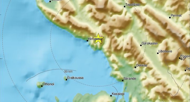 Tërmet 3.5 ballë, dridhjet ndihen edhe në Sarandë