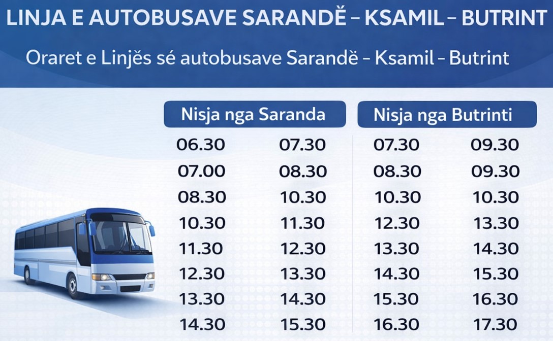 Autobus Sarandë Ksamil Butrint – Oraret, Çmimet dhe Ndalesat Kryesore