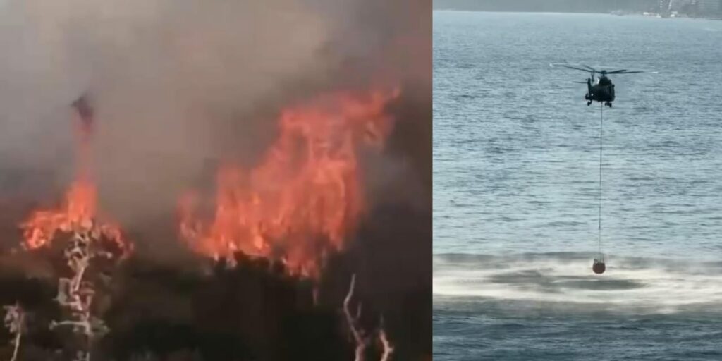 Zjarri në fshatin Çukë, forcat zjarrfikëse dhe helikopter në vendngjarje
