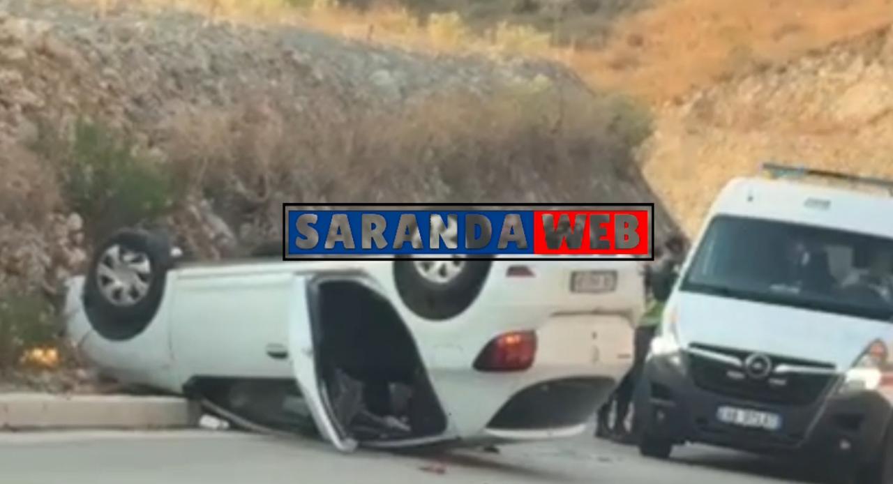 Aksident në rrugën Sarandë &#8211; Kardhiq: Automjeti përmbyset në rrugë &#8211; VIDEO