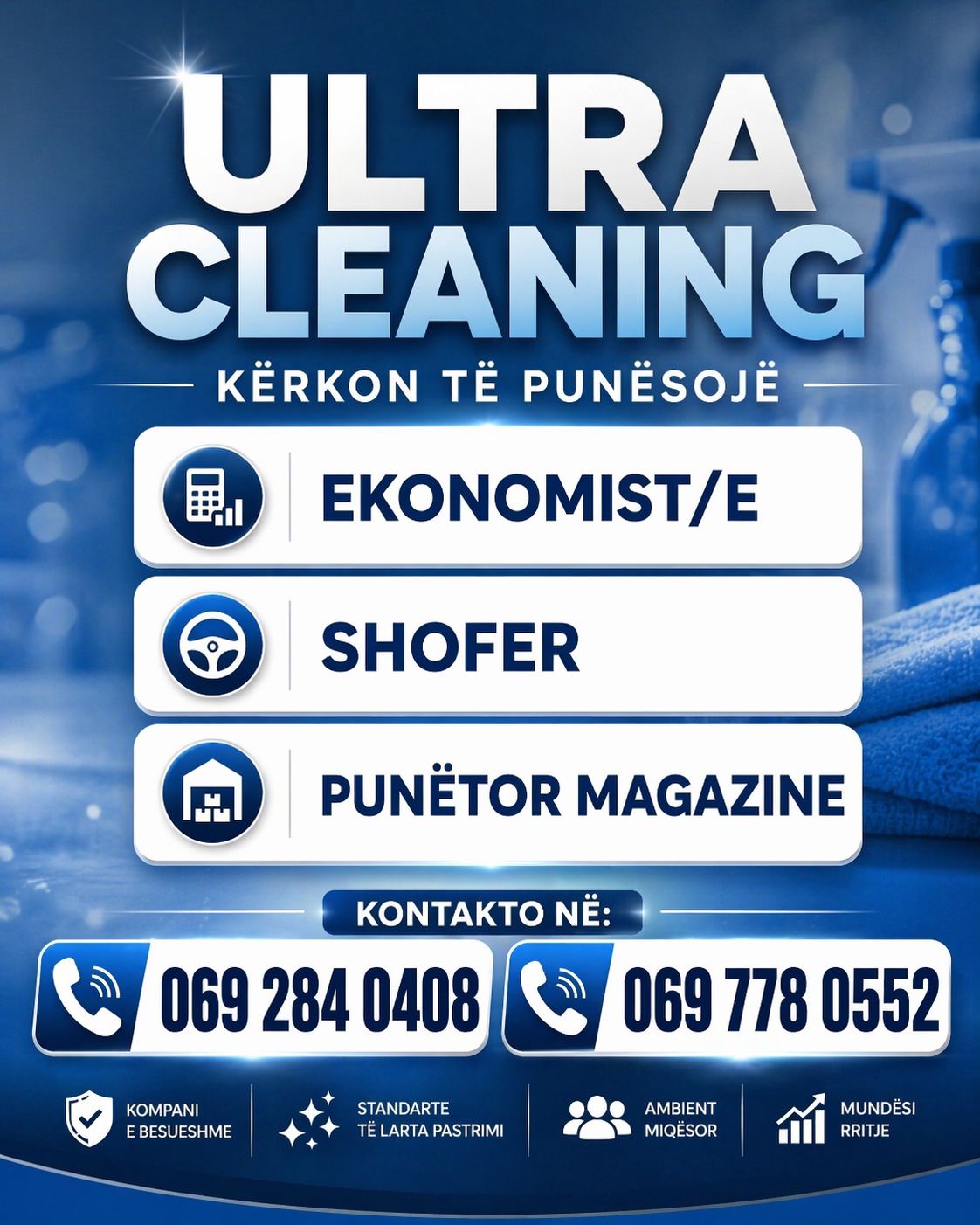 ULTRA CLEANING Sarandë kërkon Ekonomist/e, Shofer dhe Punëtor magazine