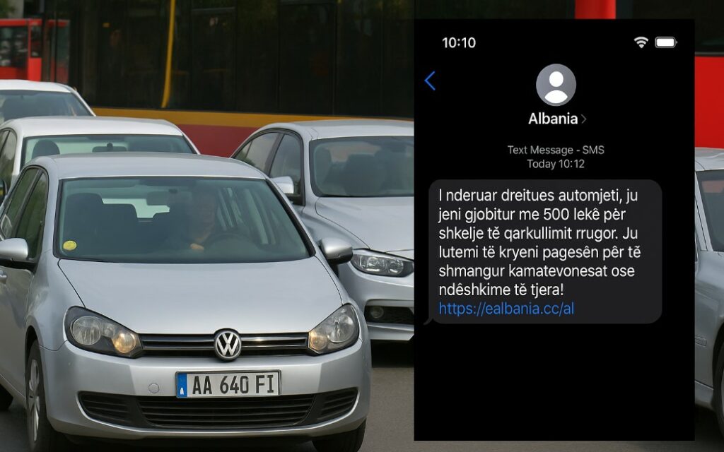 Jeni gjobitur me 500 lekë...” Kujdes! Ky mesazh është mashtrim Mos e klikoni linkun