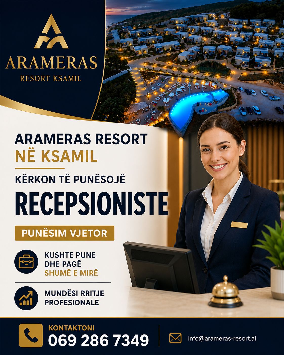 Arameras Resort në Ksamil kërkon Recepsioniste për punësim vjetor