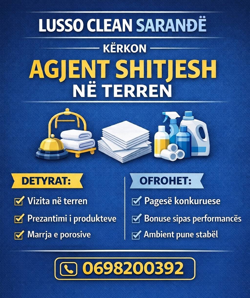 LUSSO CLEAN SARANDË KËRKON AGJENT SHITJESH NË TERREN