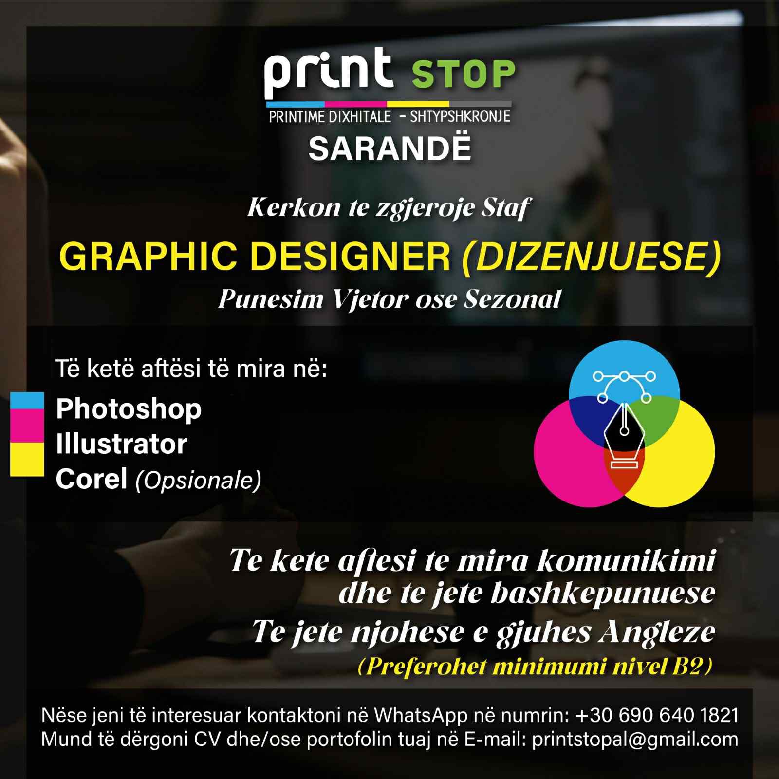 Print Stop Sarandë kërkon të punësojë Graphic Designer