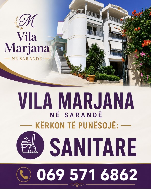 Vila Marjana në Sarandë kërkon Punonjëse pastrimi (Sanitare)