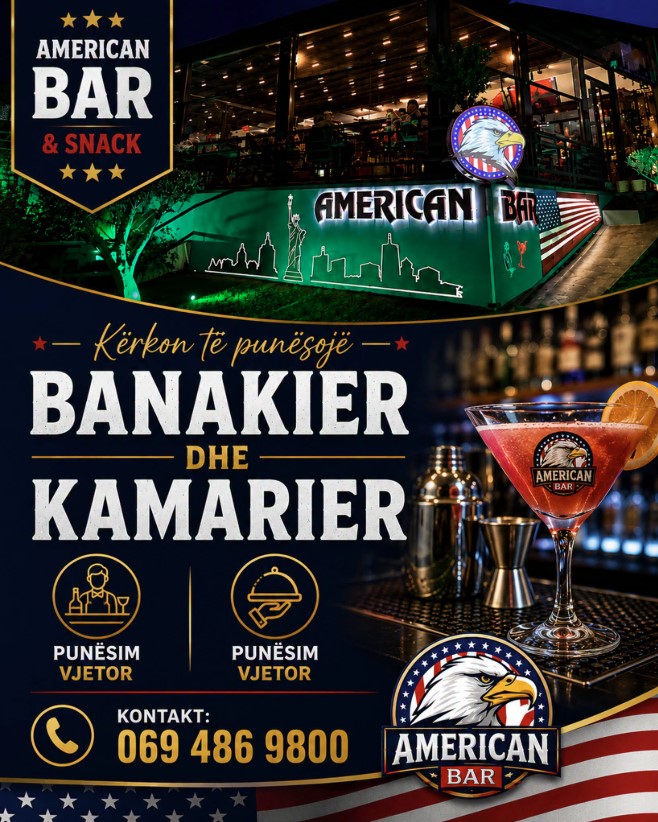 American Bar & Snack në Sarandë kërkon Banakier dhe Kamarier për punësim vjetor