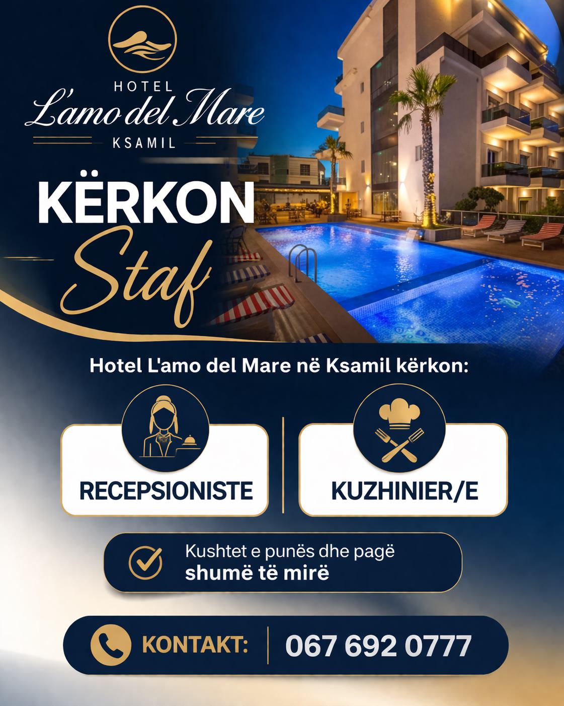 Hotel L’amo del Mare në Ksamil kërkon Recepsioniste dhe Kuzhinier/e