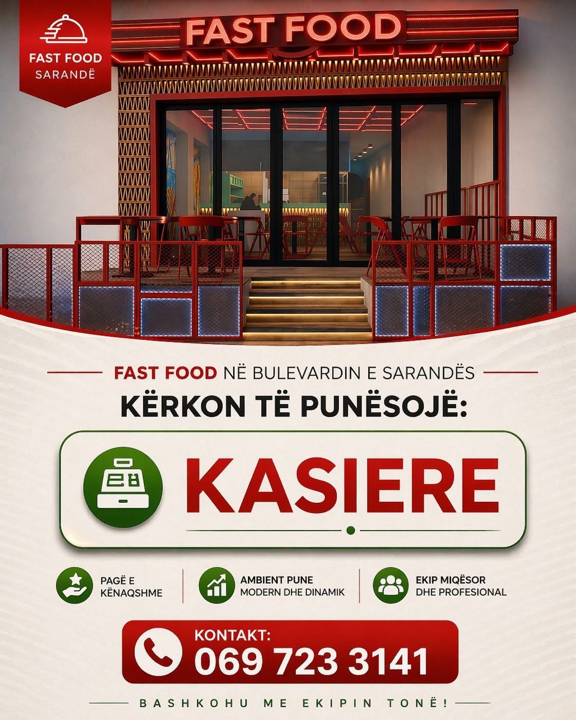 Fast Food në Bulevardin e Sarandës kërkon të punësojë Kasiere