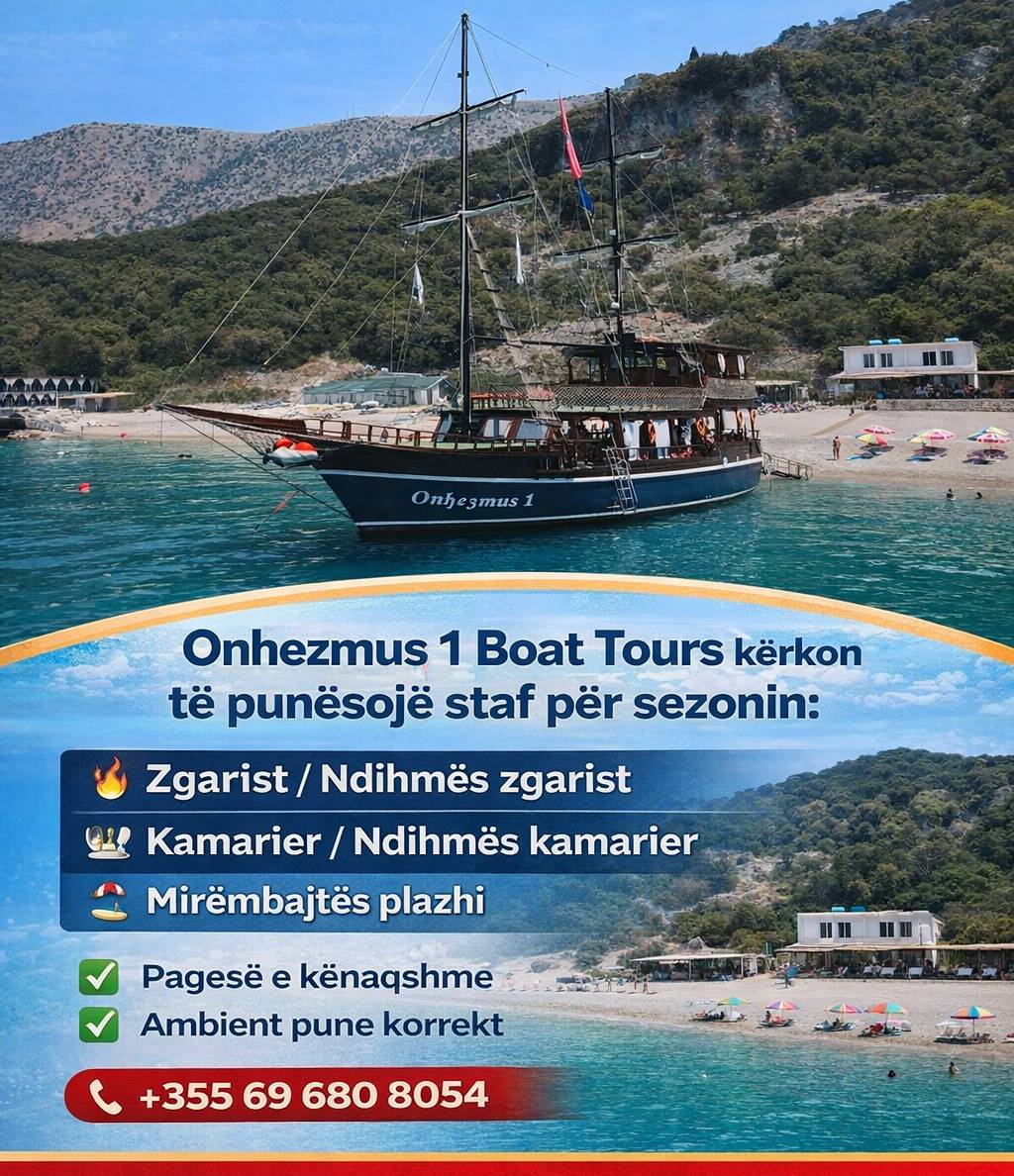 Onhezmus 1 Boat Tours kërkon të punësojë staf për sezonin
