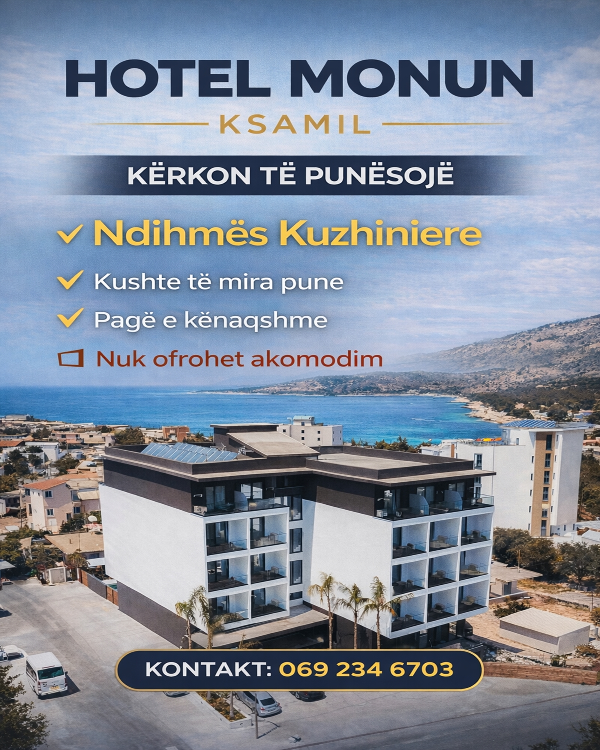 Hotel Monun në Ksamil kërkon të punësojë Ndihmës Kuzhiniere