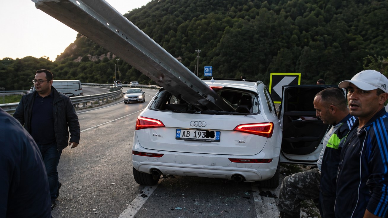 Aksident i rëndë te tuneli i Llogarasë, barriera metalike depërton tej për tej automjetin
