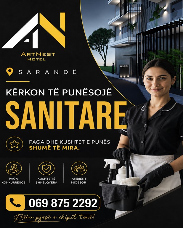 Hotel ArtNest në Sarandë kërkon të punësojë Sanitare