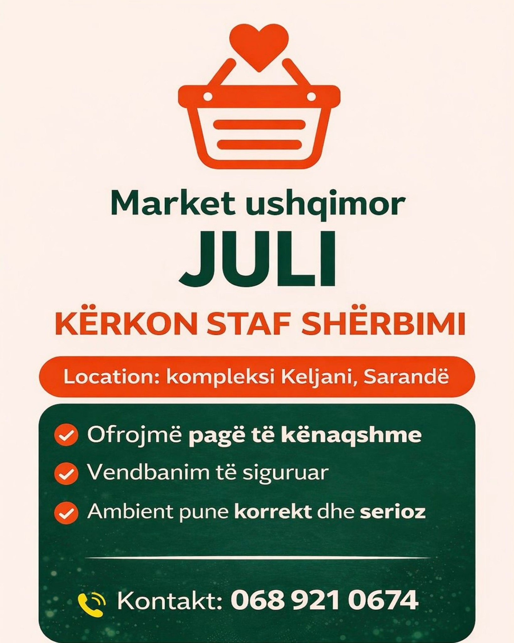 Market ushqimor JULI kërkon të punësojë staf shërbimi
