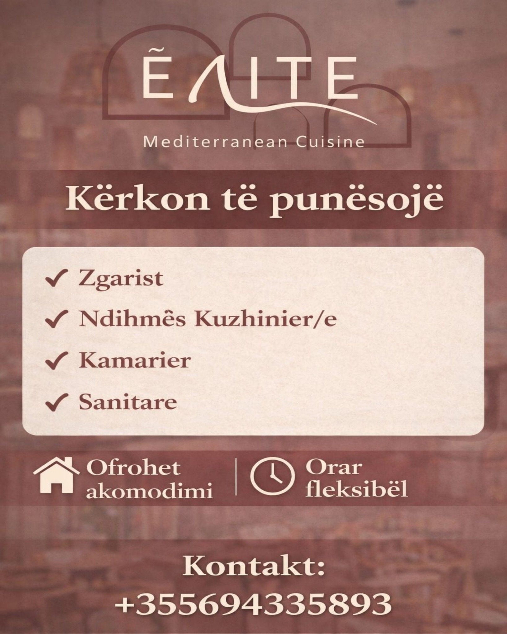 Restorant Elite në Ksamil kërkon Zgarist, Ndihmës Kuzhinier/e, Kamarier dhe Sanitar/e