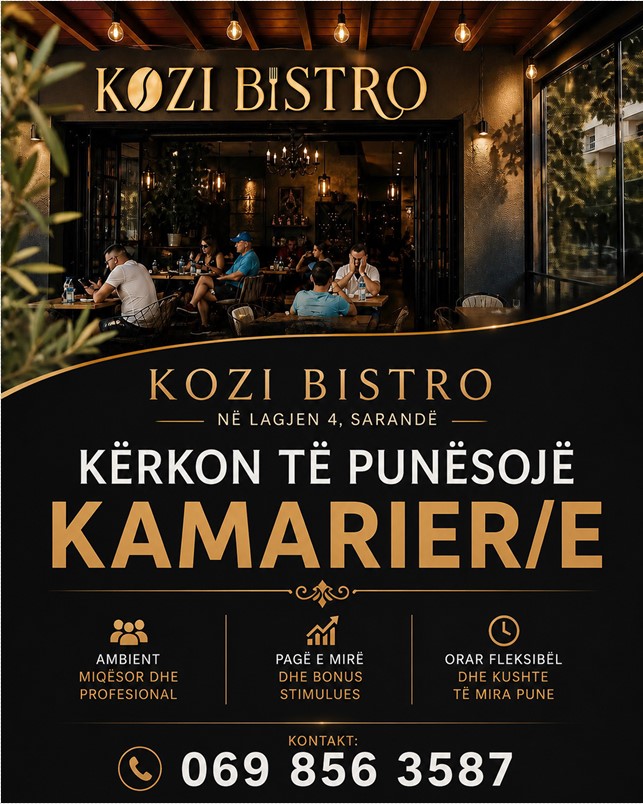 Kozi Bistro në Sarandë kërkon të punësojë Kamarier/e