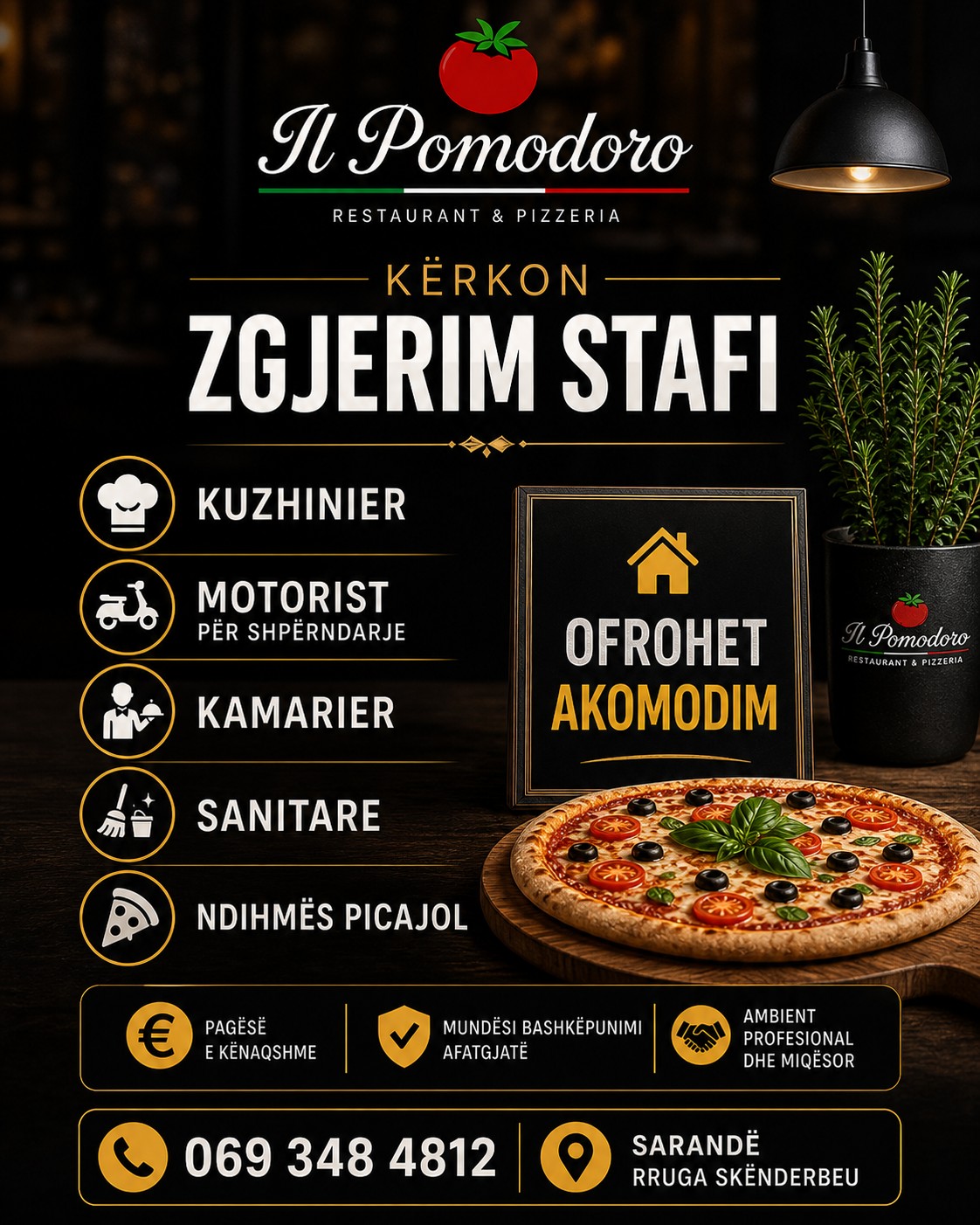 Restorant & Pizzeri Il Pomodoro në Sarandë kërkon staf për sezonin