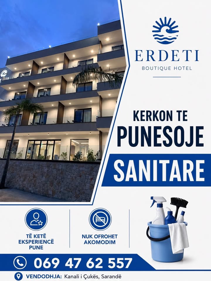 Erdeti Boutique Hotel kerkon të punësojë Sanitare me eksperiencë