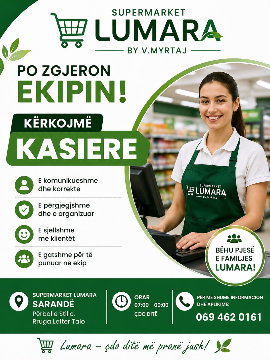 Supermarket LUMARA në Sarandë kërkon Kasiere