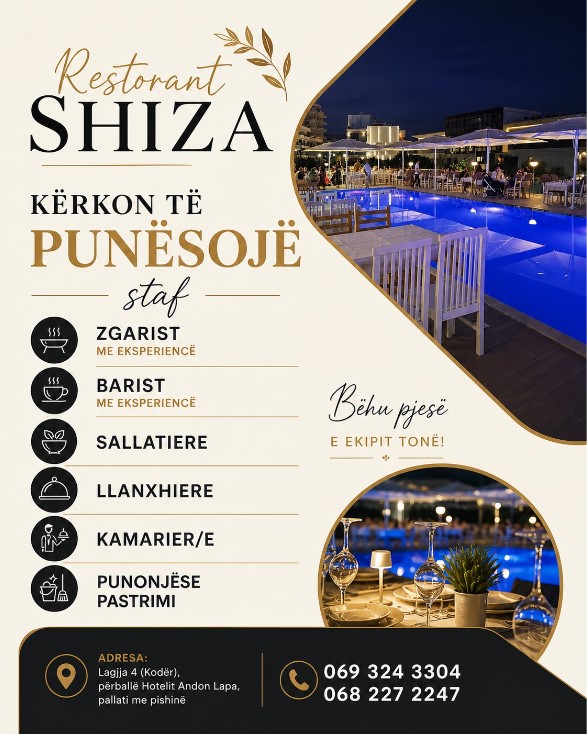 Restorant SHIZA në Sarandë kërkon të punësojë Staf