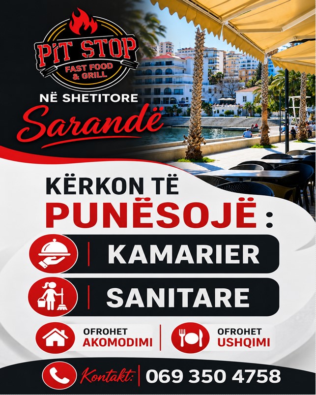 Pit Stop në Shëtitore kërkon Kamarier dhe Sanitare. Ofrohet akomodim