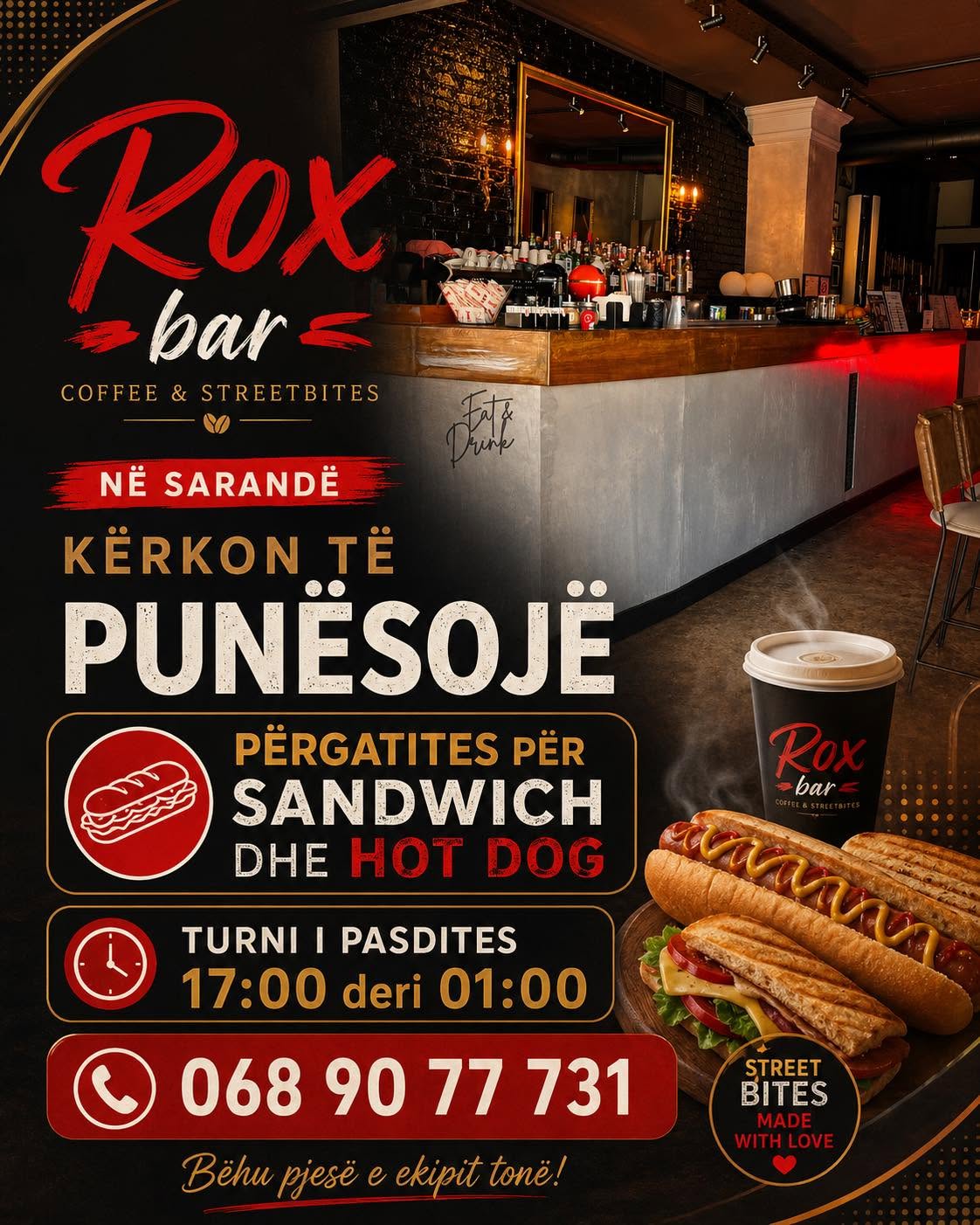 Rox bar në Sarandë kërkon Përgatitës për sandwich dhe hot dog