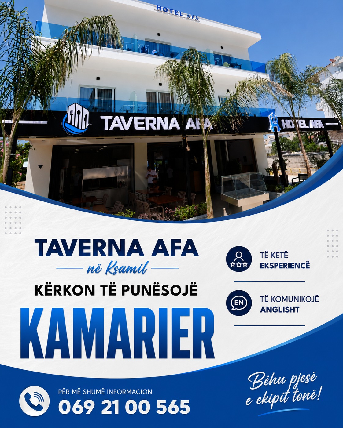 Taverna AFA në Ksamil kërkon të punësojë Kamarier