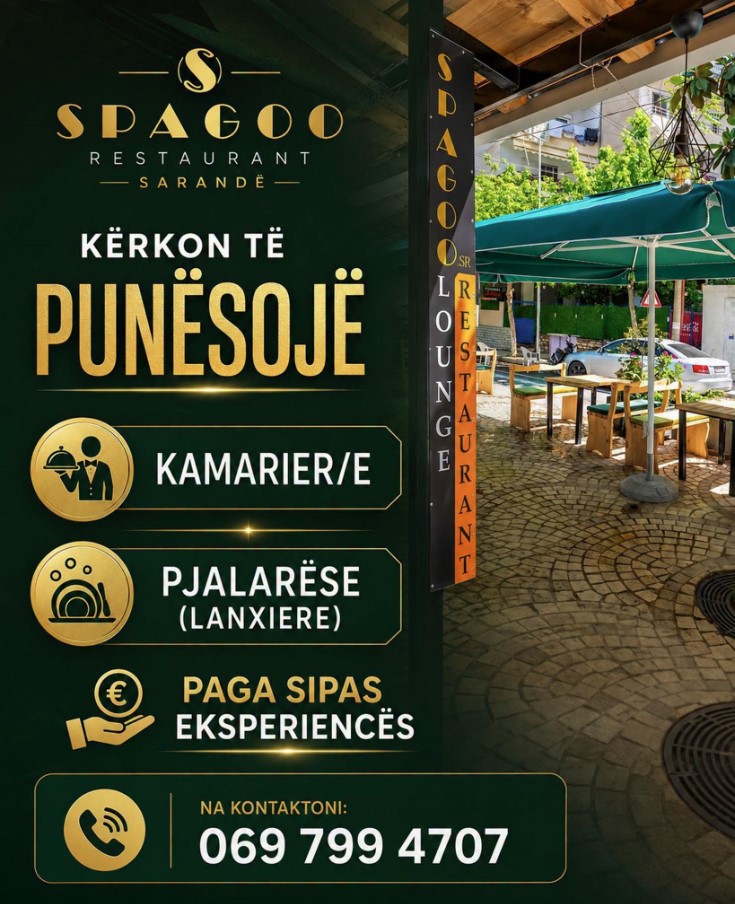 Spagoo Restaurant në Sarandë kërkon Kamarier/e dhe Pjatalarës/e