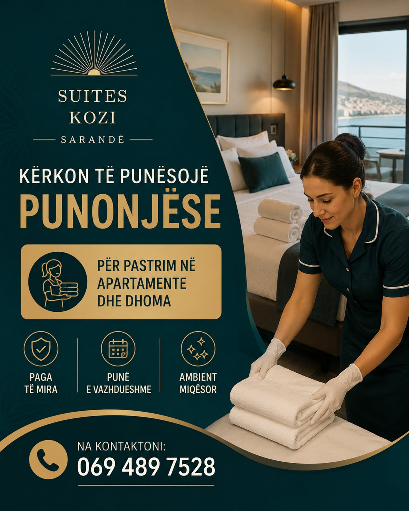 Suites KOZI në Sarandë kërkon Sanitare për apartamente dhe dhoma
