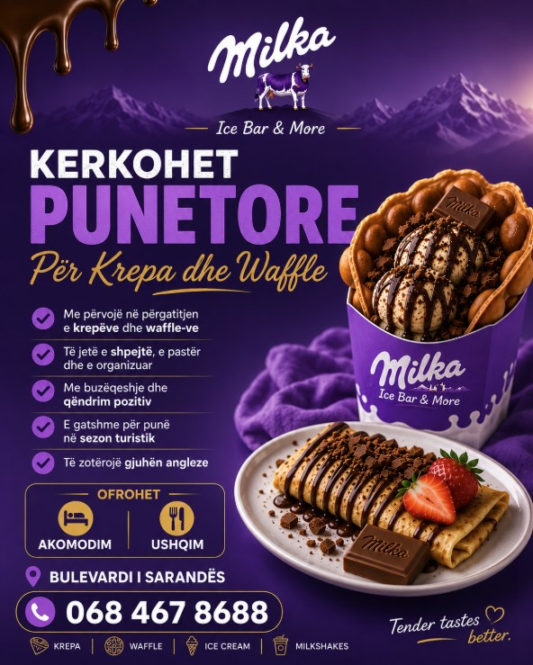 Milka Ice Bar & More në Bulevard kërkon punëtore për përgatitjen e krepave dhe waffle-ve