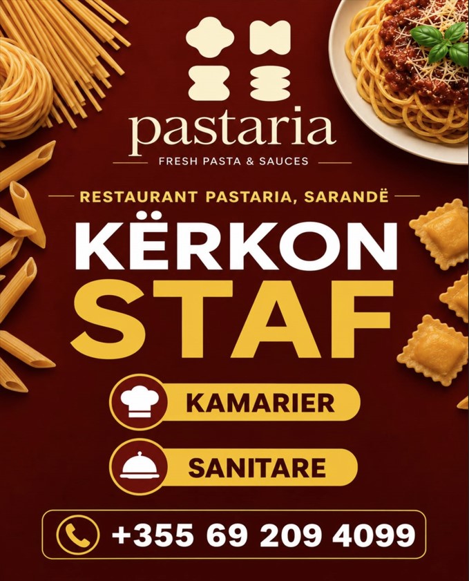 Restorant Pastaria në Sarandë kërkon Kamarier dhe Sanitare