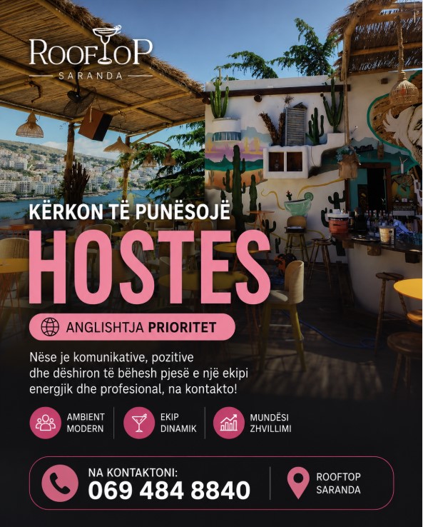 Rooftop Saranda kërkon të punësojë Hostes