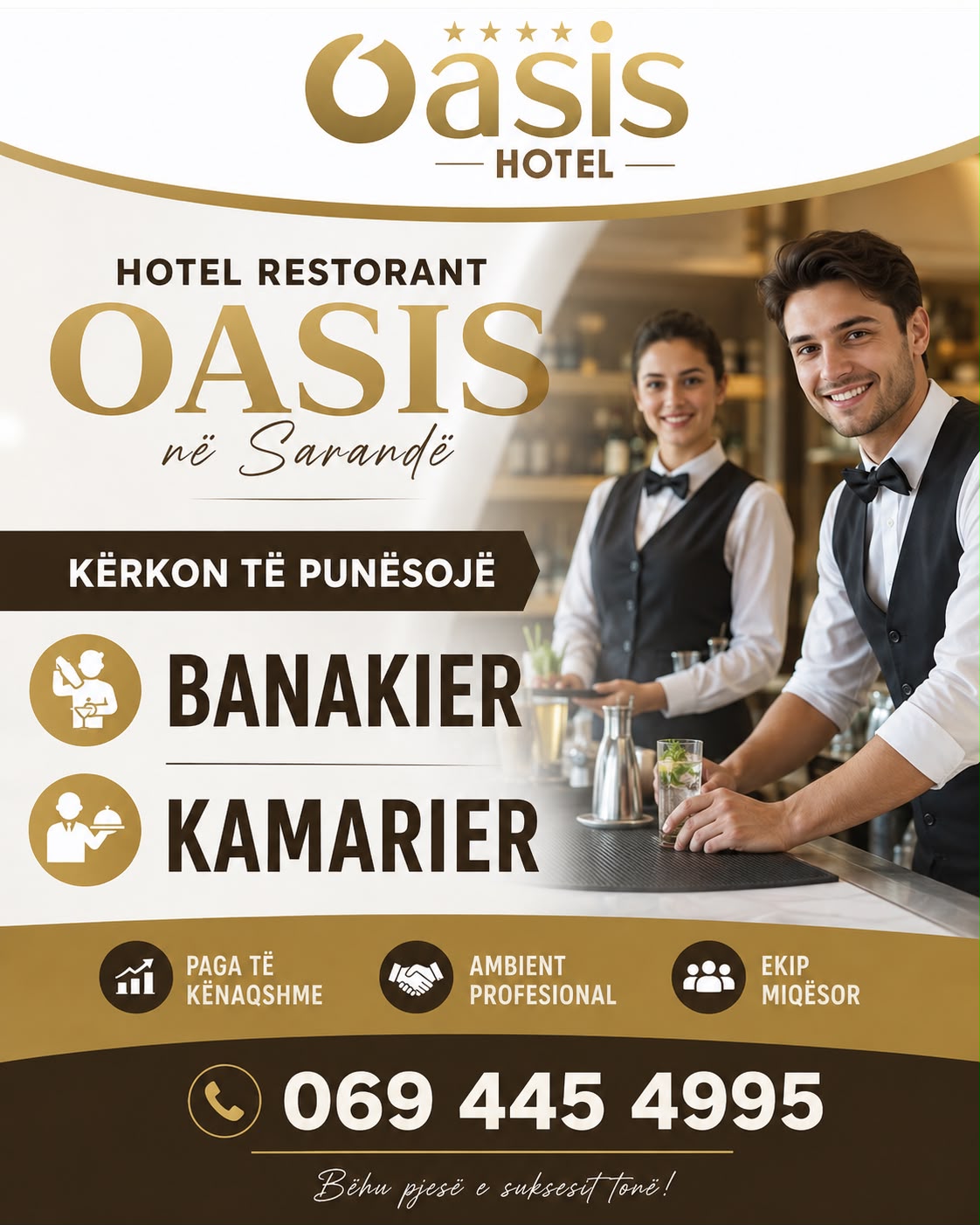 Hotel Restorant OASIS në Sarandë kërkon Banakier dhe Kamarier