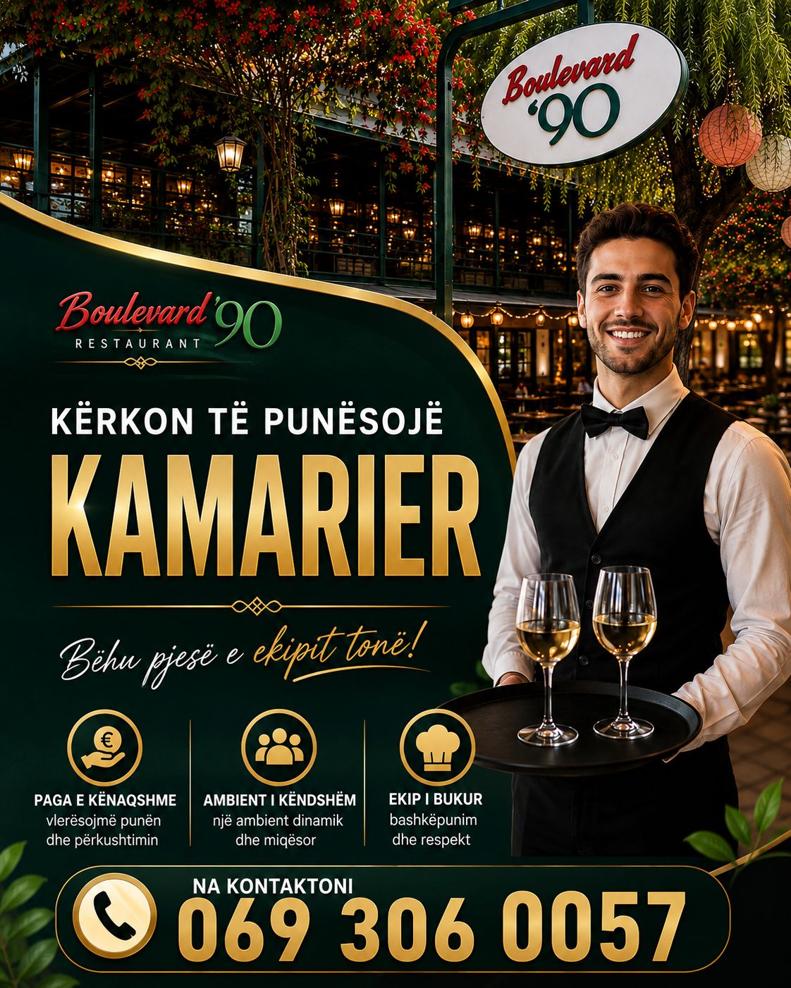 Restaurant Boulevard ’90 në Sarandë kërkon të punësojë Kamarier
