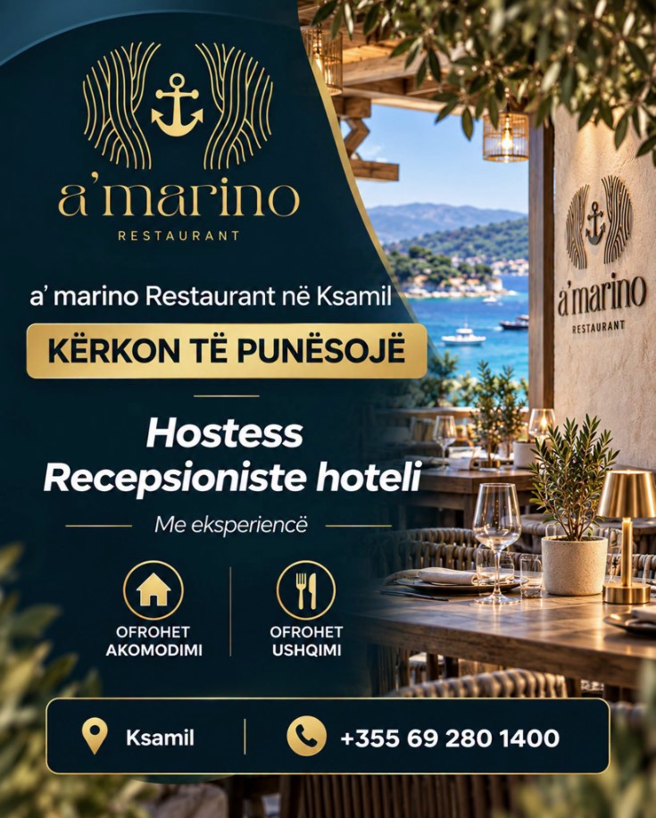 Amarino Restaurant & Hotel – Ksamil kërkon staf. Ofrohet akomodim