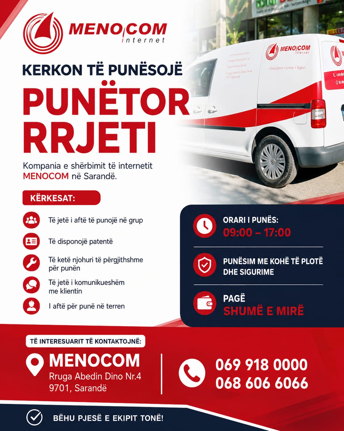 MENOCOM në Sarandë kërkon të punësojë punëtor rrjeti