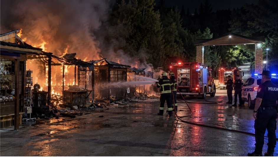 Digjen nga zjarri katër kjoska në Syrin e Kaltër, ende të paqarta shkaqet