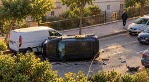 Aksident në Sarandë, përplasen dy automjete, njëri përmbyset në rrugë
